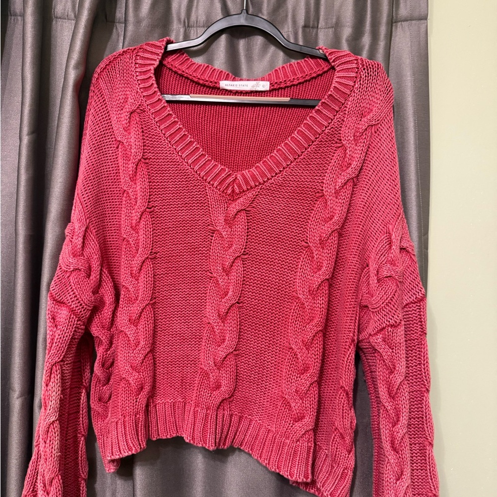 Altar'd State V-Neck Sweater in Deep Pink